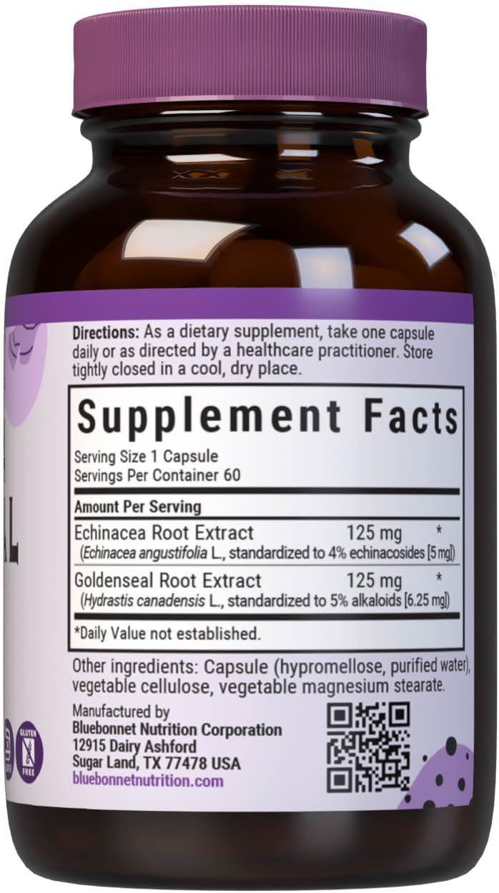 Bluebonnet Echinacea Goldenseal Root Extract Supplement, 60 Count