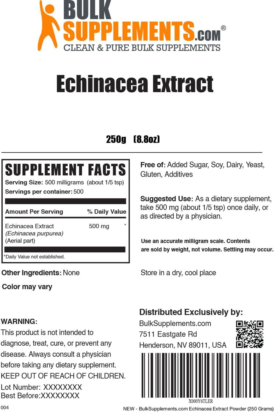 Bulksupplements.Com Echinacea Extract Powder - Echinacea Supplement - Herbal Supplement For Immune Support - Vegan & Gluten Free, 500Mg Per Serving, 250G (8.8 Oz), Pack Of 1