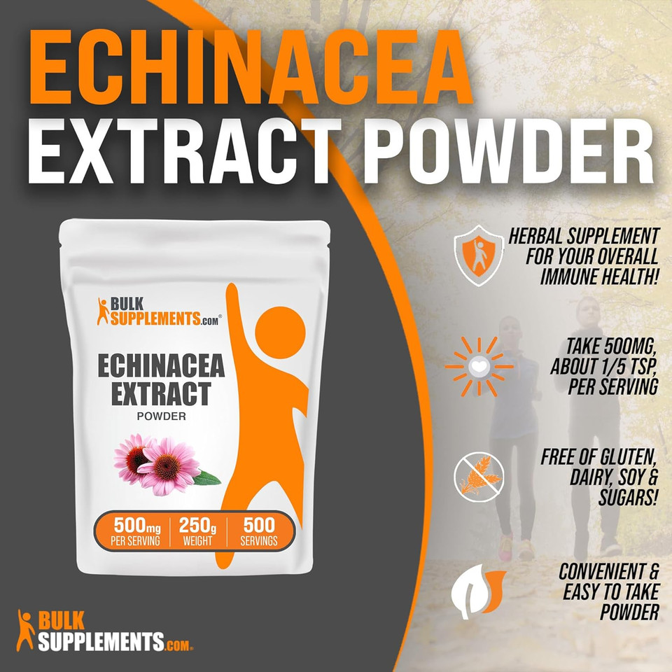 Bulksupplements.Com Echinacea Extract Powder - Echinacea Supplement - Herbal Supplement For Immune Support - Vegan & Gluten Free, 500Mg Per Serving, 250G (8.8 Oz), Pack Of 1