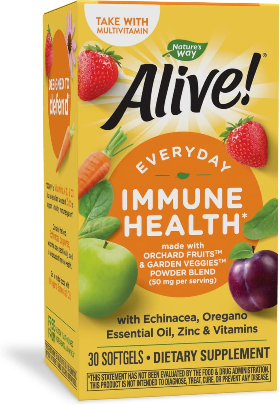 Nature'S Way Alive! Everyday Immune Health* With Echinacea & Zinc, Immune Health And General Wellbeing*, 30 Softgels30 Count