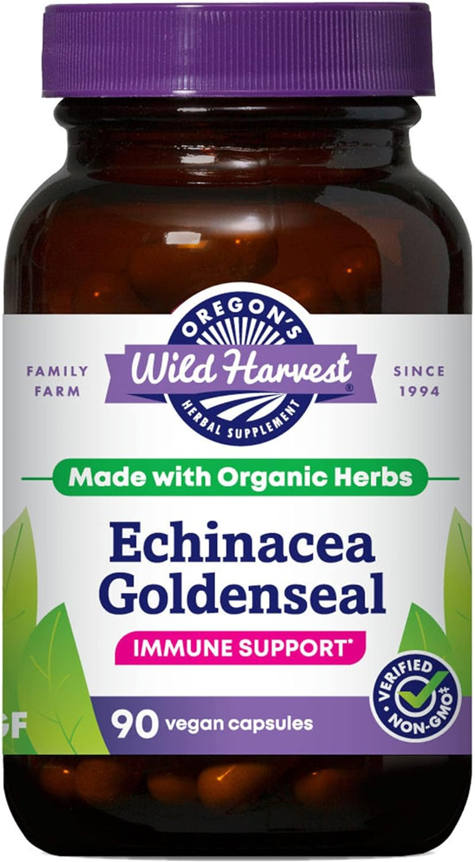 Oregon'S Wild Harvest Echinacea Goldenseal Organic Capsules | Vegan, Non-Gmo, Gluten Free, Immune Support*, 90 Count