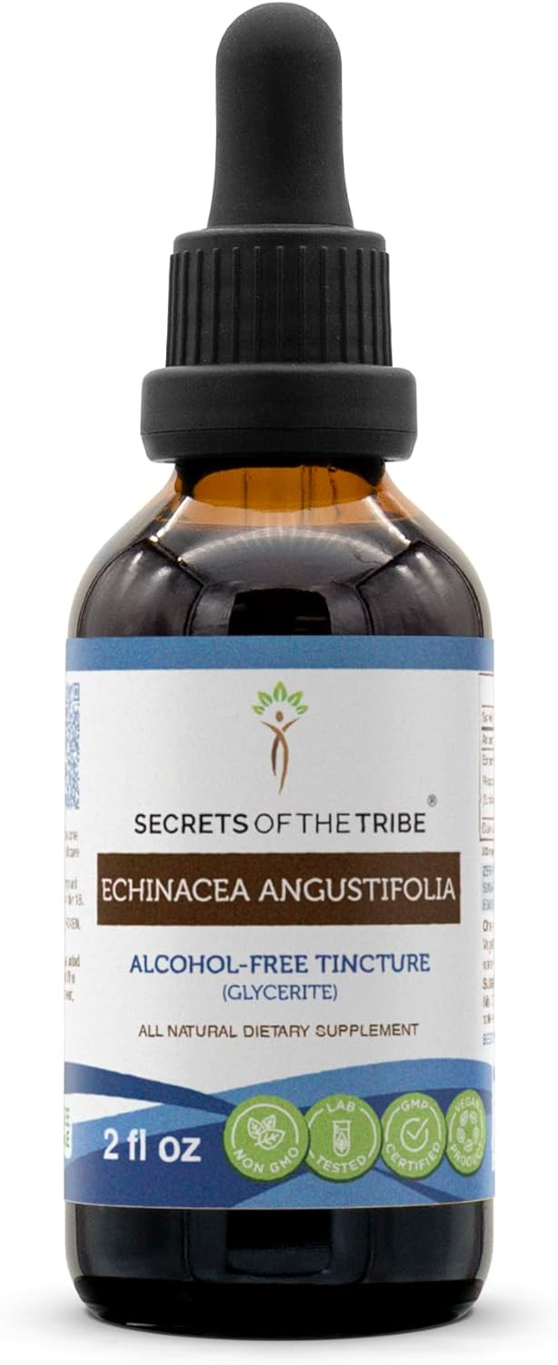 Secrets Of The Tribe Echinacea Angustifolia Alcohol-Free Tincture Liquid Extract, Responsibly Farmed Echinacea (Echinacea Angustifolia) Dried Root (2 Fl Oz)2.00 Fl Oz (Pack Of 1)