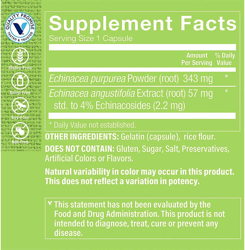 The Vitamin Shoppe Standardized Echinacea Extract, A Blend Of Angustifolia And Purpurea, Herbal Supplement That Supports Healthy Immune Function (100 Capsules)