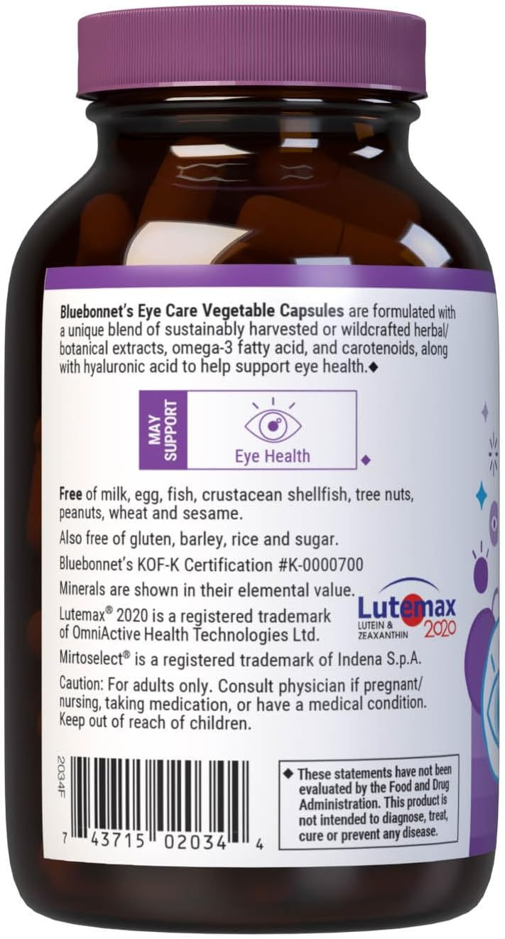 Bluebonnet Nutrition Targeted Choice Eye Care, Supports Eye Health And Macular Protection, Gluten & Dairy Free, Kosher-Certified, Vegan, 45 Servings, Light Grey, Macular & Blue, 90 Count