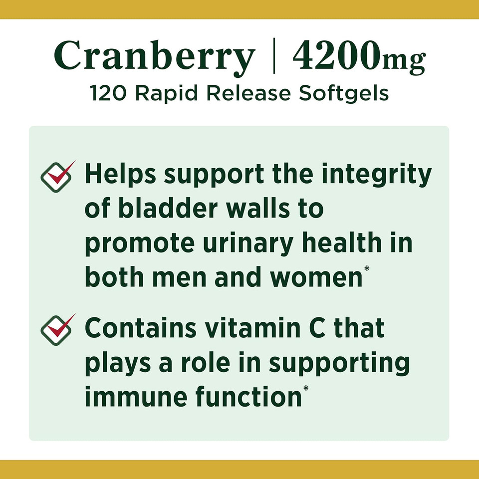 Cranberry Pills & Vitamin C By Natureã¢ÂS Bounty. Herbal Health Supplement Provides Immune Support & Promotes Urinary Health. 4200Mg, 120 Softgels, 3 Pack