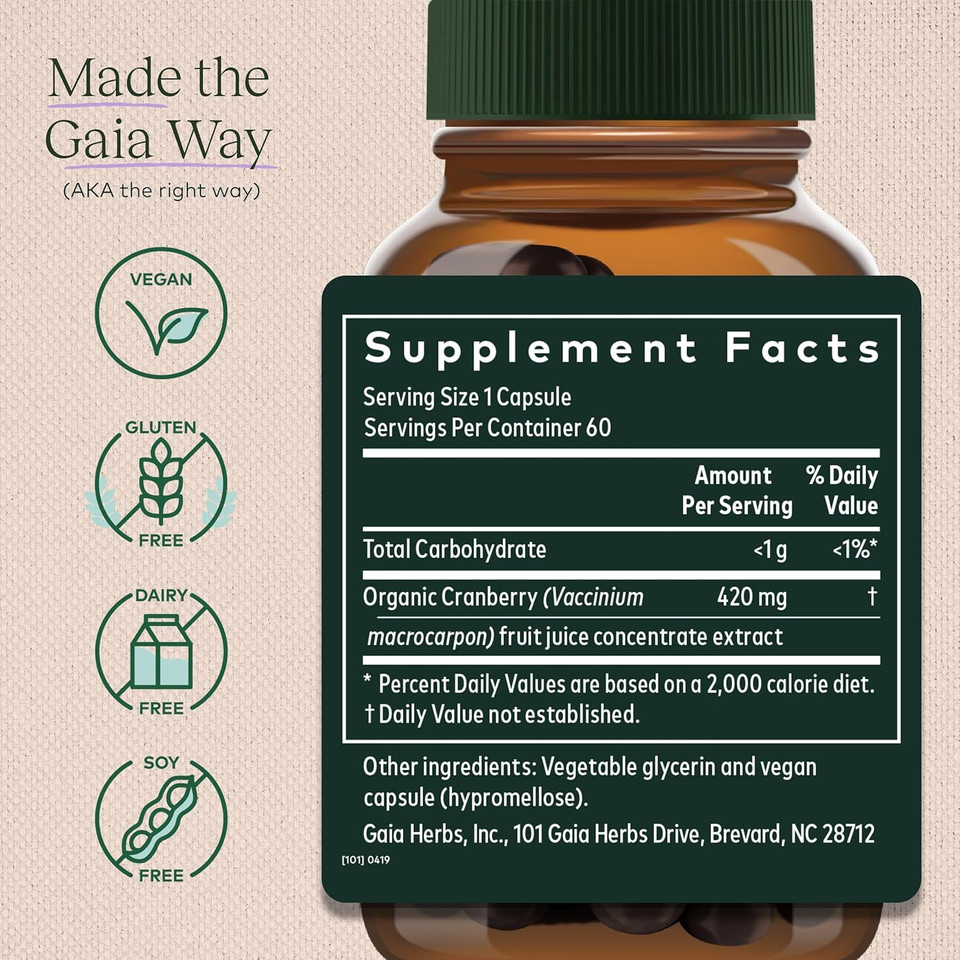 Gaia Herbs Cranberry Concentrate - Helps Maintain Urinary Tract Health - Made With Organic Cranberry Fruit Juice Extract In Convenient Capsules - 60 Vegan Liquid Phyto-Capsules (30-Day Supply)
