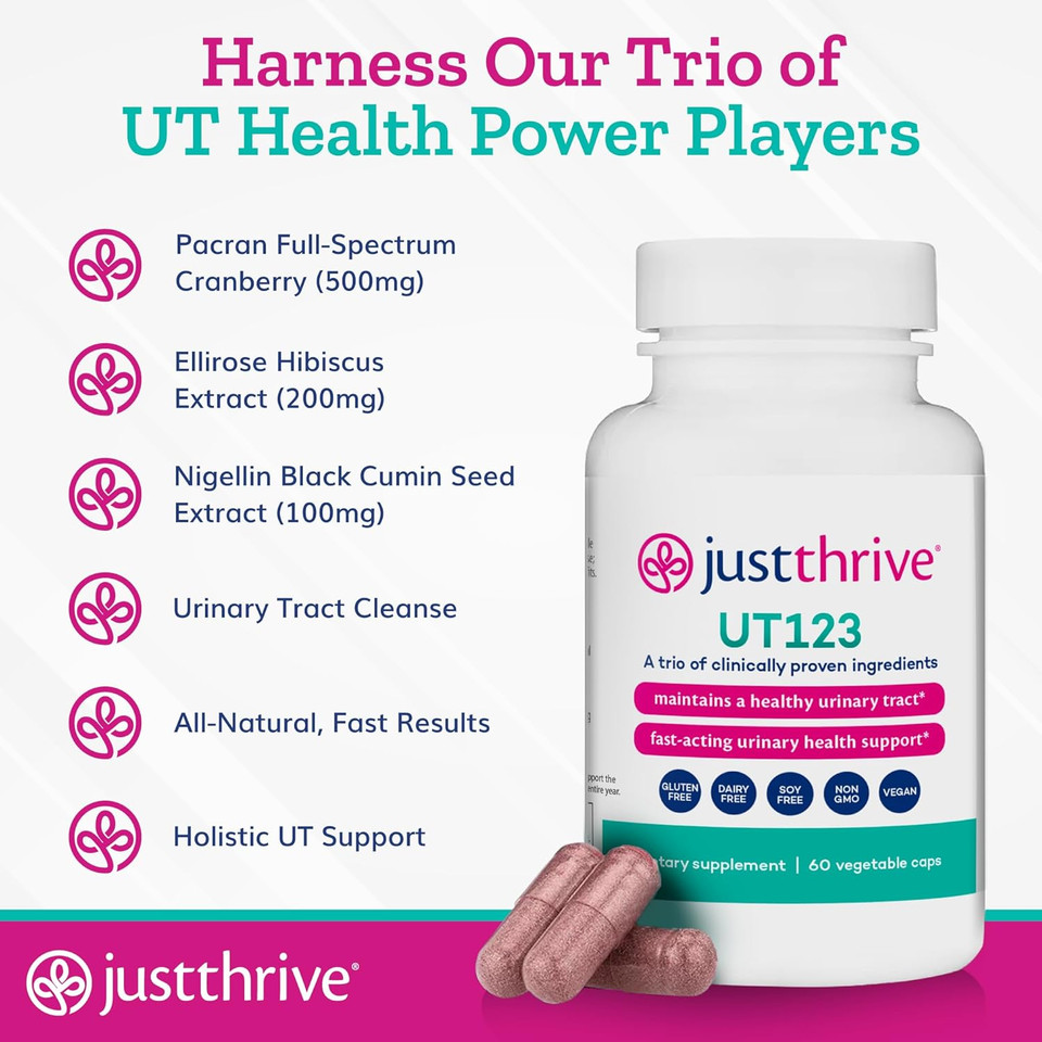 Just Thrive Ut123 - Supports Urinary Tract Health For Women - Made With Cranberry, 60 Capsules