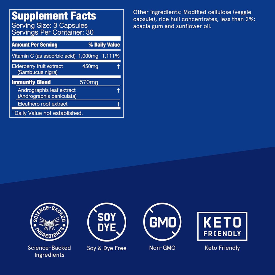 Bulletproof Immune Complex, 90 Capsules, Powerful 1000Mg Vitamin C, 570Mg Herbal Blend, 450Mg Elderberry, Antioxidant Supplement