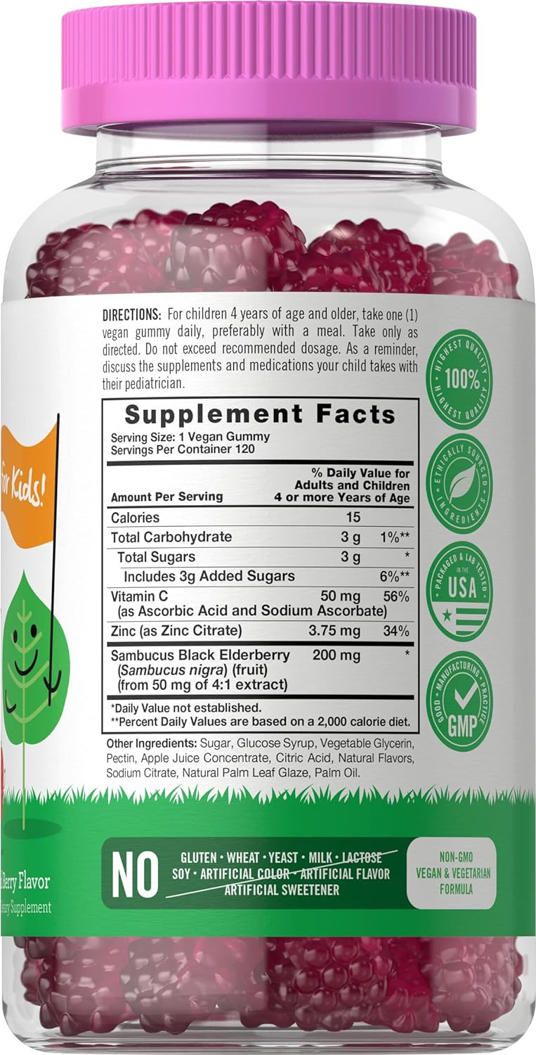 Carlyle Elderberry Gummies For Kids | 120 Count | Zinc And Vitamin C | Natural Berry Flavor | Vegan, Non-Gmo, And Gluten Free | By Lil' Sprouts
