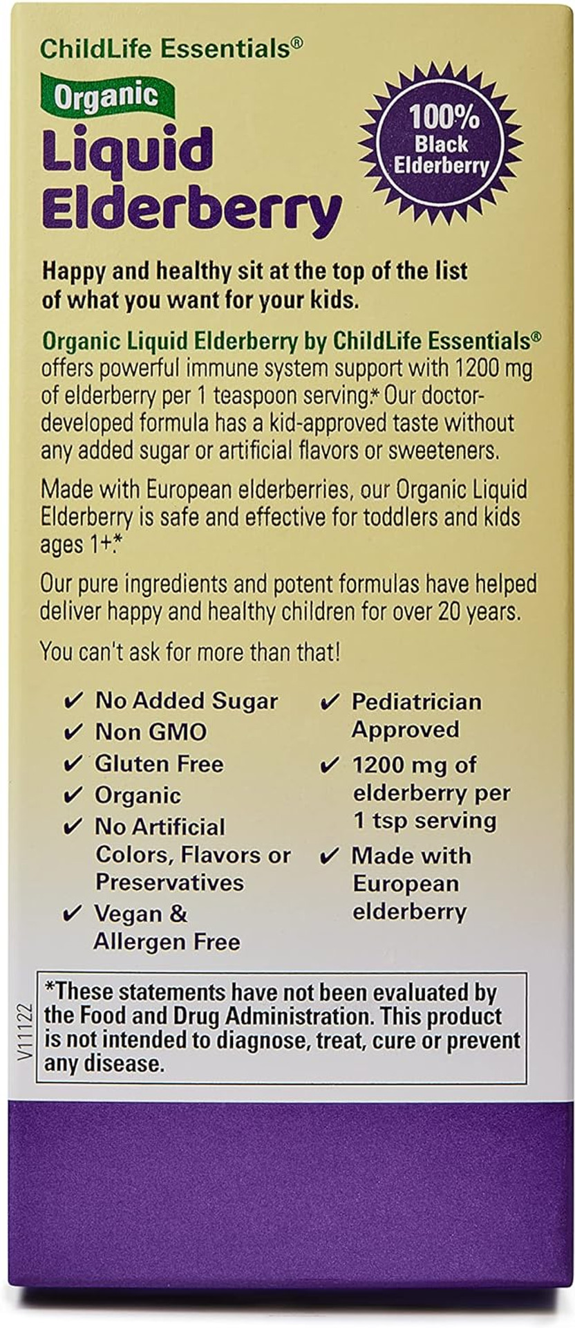 Childlife Essentials Organic Liquid Elderberry - Elderberry Syrup For Kids Immune Support, Non-Gmo, Usda Organic, Black Elderberry For Kids 1 Year And Up - Natural Elderberry Flavor, 4 Fl Oz Bottle