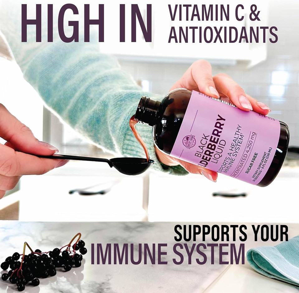 Country Farms Elderberry Liquid, Supports A Healthy Immune System, Rich In Antioxidants, Sugar Free, Berry Flavor, 8 Fl Oz