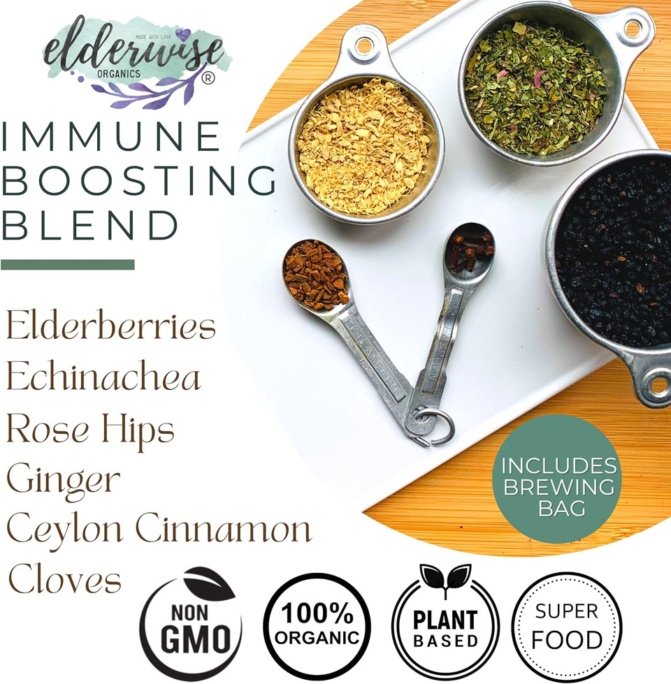 Elderwise Organic Elderberry Syrup Kit - Easy To Use, Diy Elderberry Syrup Making Kit With Elderberries ,Rosehips, Ginger, Echinacea, Cinnamon, And Cloves, Makes 32Oz Of Syrup, Brewing Bag Included
