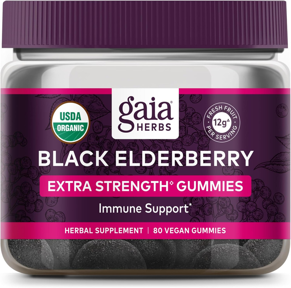 Gaia Herbs Black Elderberry (Sambucus Nigra) Extra Strength Gummies - Delicious Immune Support Supplement - Made With Certified Organic Black Elderberries For Immune System Support - 80 Gummies