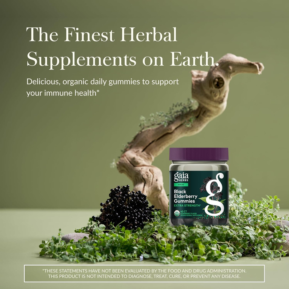 Gaia Herbs Black Elderberry (Sambucus Nigra) Extra Strength Gummies - Delicious Immune Support Supplement - Made With Certified Organic Black Elderberries For Immune System Support - 80 Gummies