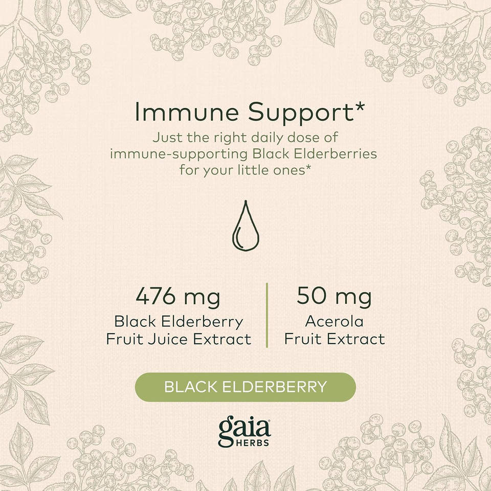 Gaia Herbs Gaiakids Black Elderberry Syrup - Delicious Immune Support Supplement For Kids - With Organic Black Elderberries And Honey - Usda Certified Organic Black Elderberry Syrup - 3 Fluid Ounces