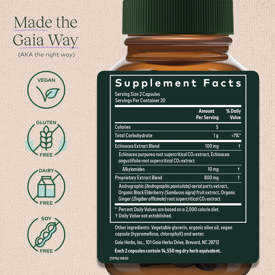 Gaia Herbs Quick Defense - Fast-Acting Immune Support Supplement For Use At Onset Of Symptoms - With Echinacea, Black Elderberry, Ginger & Andrographis - 40 Vegan Liquid Phyto-Capsules (4-Day Supply)40 Count (Pack Of 1)