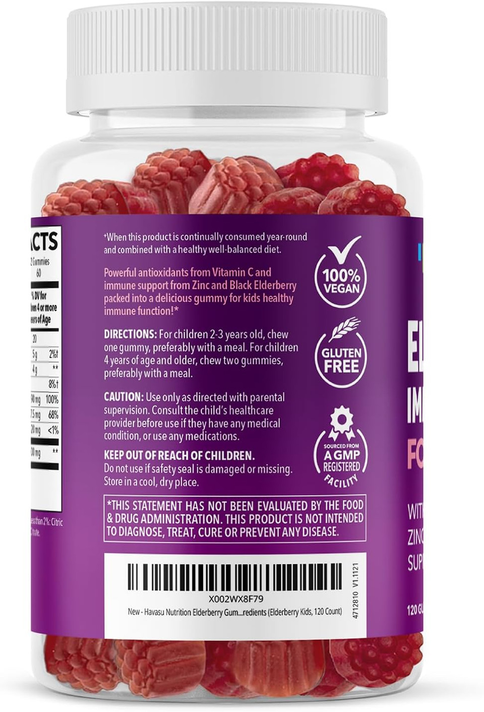 Havasu Nutrition Elderberry Gummies For Kids With Zinc And Vitamin C Herbal Supplements Ingredient For Potent Antioxidant Support Immune Defense (120 Count)60 Count (Pack Of 2)