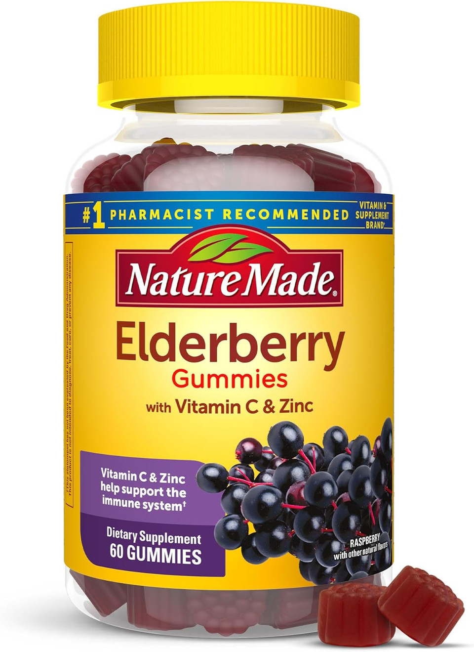 Nature Made Elderberry With Vitamin C And Zinc, Dietary Supplement For Immune Support, 100 Gummies, 50 Day Supply