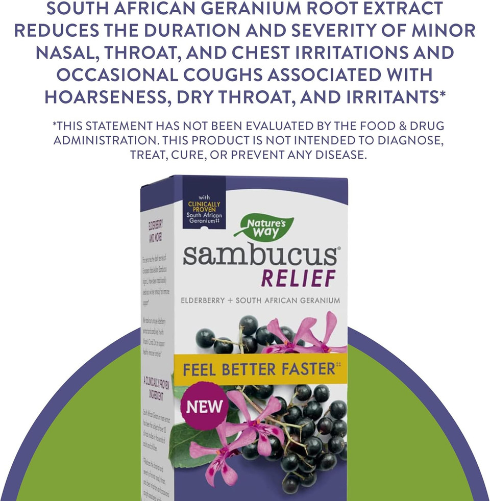 Nature'S Way Sambucus Relief Cough Syrup With Elderberry, Vitamin C, Zinc And South African Geranium, Immune Support*, 8 Fl. Oz