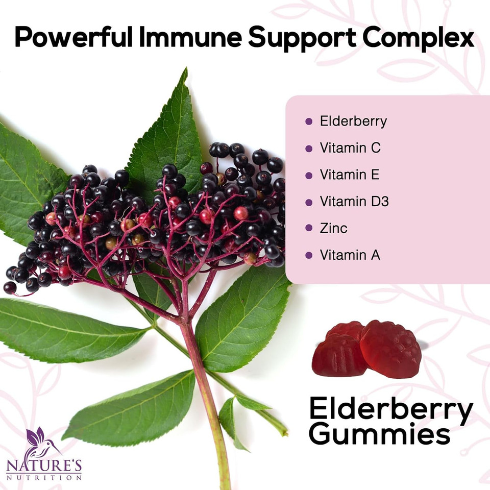 Premium Sambucus Elderberry Gummies With Vitamin C And Zinc, Immune Support Gummy Vitamin Supplement, Natureã¢ÂS Black Elderberry For Adults & Kids - Elder Berry Vitamins, Non-Gmo - 120 Gummies120 Count (Pack Of 1)