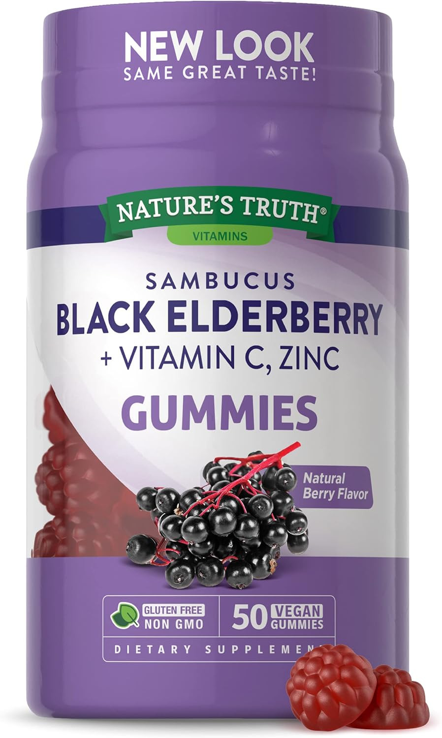 Sambucus Black Elderberry Gummies | 50 Count | With Vitamin C And Zinc | Natural Berry Flavor | Vegan, Non-Gmo, Gluten Free | Extract Gummies For Adults | By Nature'S Truth