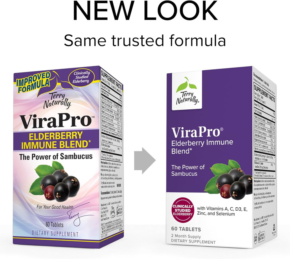 Terry Naturally Virapro - 60 Tablets - Elderberry Immune Blend - Non-Gmo, Gluten Free - 60 Servings