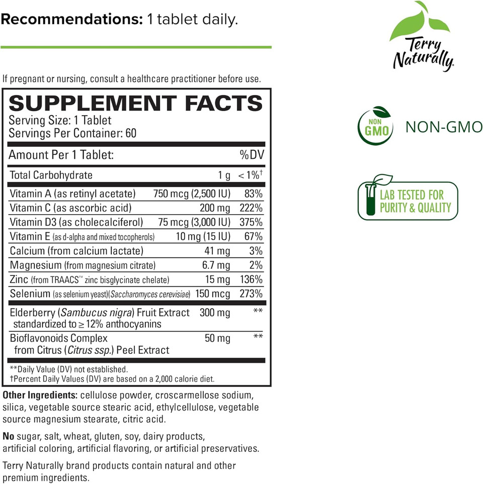 Terry Naturally Virapro - 60 Tablets, Pack Of 2 - Elderberry Immune Blend - Non-Gmo, Gluten Free - 120 Total Servings
