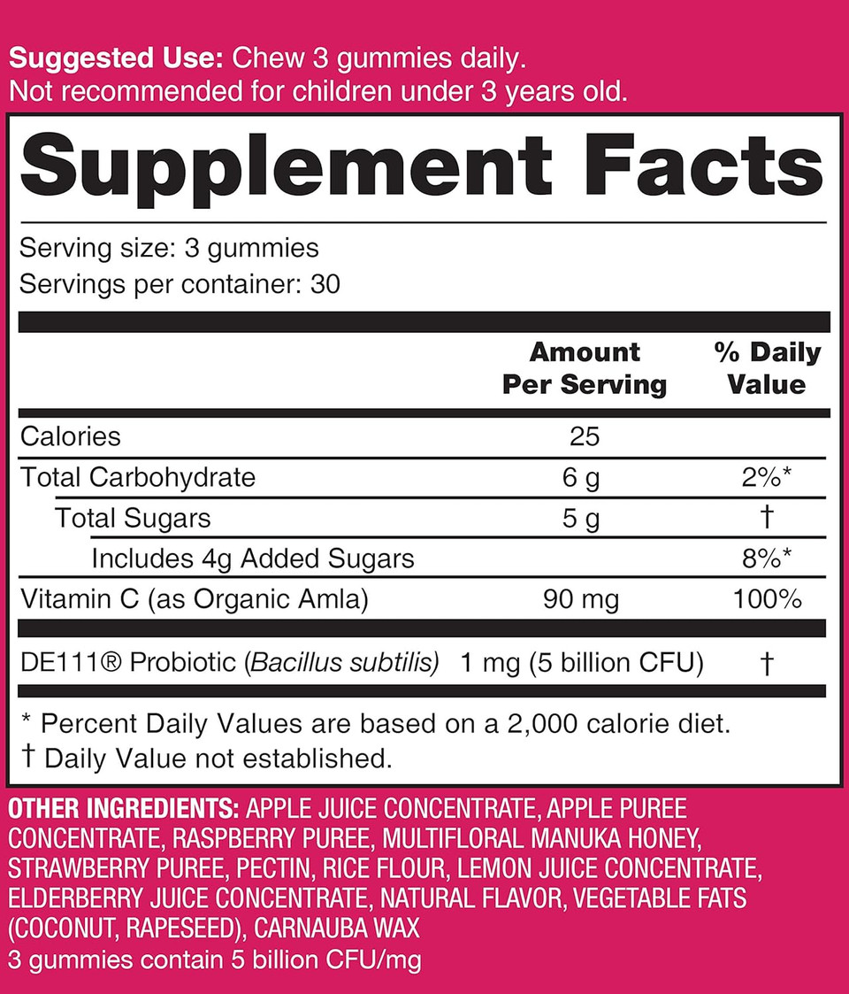 Wedderspoon Manuka Honey Immunity Gummies, Mixed Berry, 90 Count | Chewable| Vitamin C & Probiotic Support