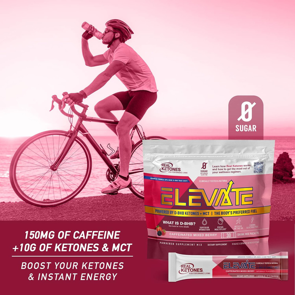 Real Ketones Mct & Bhb Exogenous Ketones Drink Mix Packets Elevate Keto Electrolytes Powder Packets No Sugar With 4 Main Electrolytes Plus Hydrating Proprietary Keto Bhb - 30 Pack Mixed Berry
