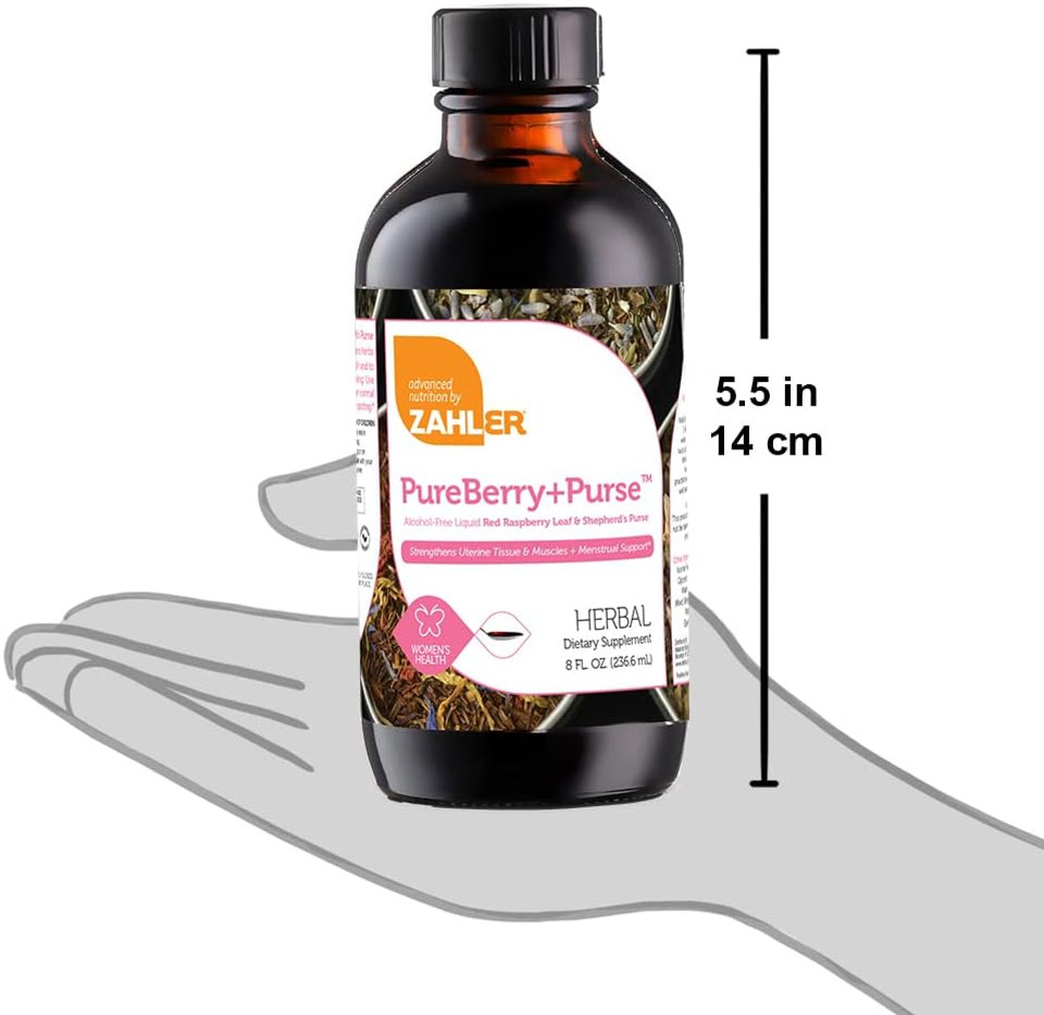 Zahler Pureberry+Purse, Liquid Raspberry Leaf & Sheperd'S Purse, Strengthens Uterine Tissue, Certified Kosher, 8Oz