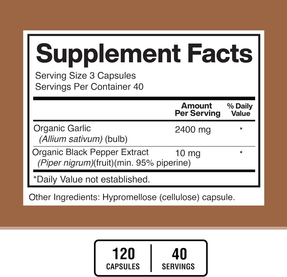 American Standard Supplements Garlic 2400Mg Per Serving With Black Pepper Fruit Extract  Vegan, Gluten Free, Non-Gmo, 120 Capsules, 40 Servings