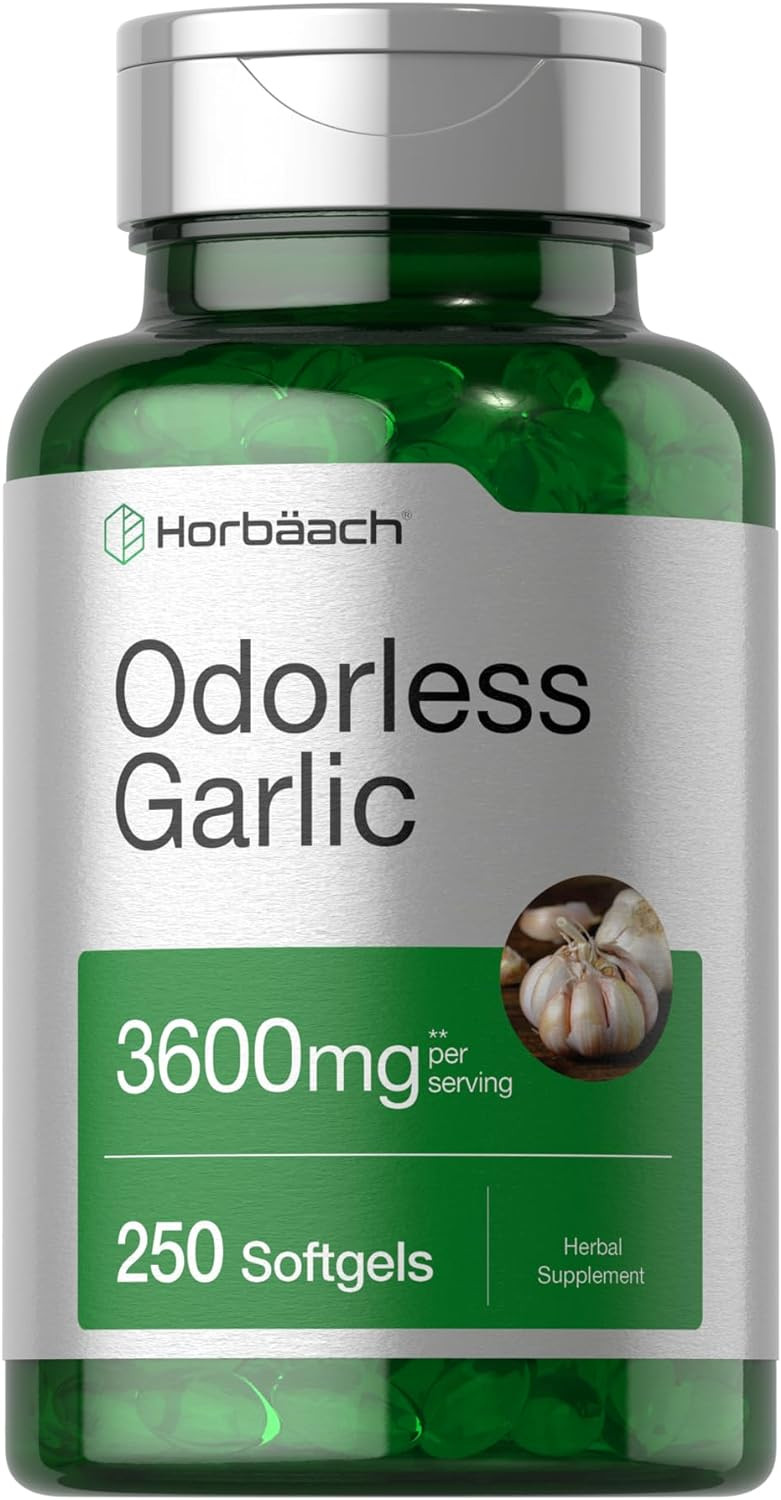 Odorless Garlic Softgels | 250 Count | Ultra Potent Garlic Extract | Non-Gmo & Gluten Free Pills | By Horbaach