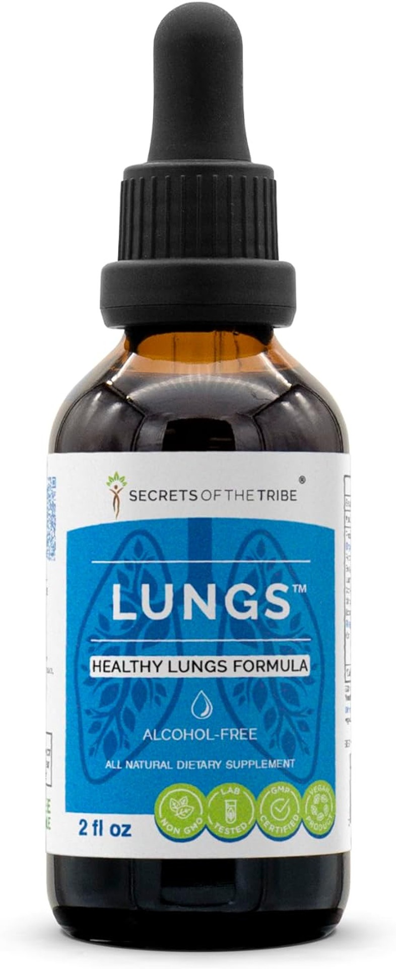 Secrets Of The Tribe Lungs Alcohol-Free Extract, Tincture, Glycerite Osha, Peppermint, Eucalyptus, Lungwort, Cordyceps, Ginger, Licorice. Healthy Lungs Formula (2 Fl Oz)
