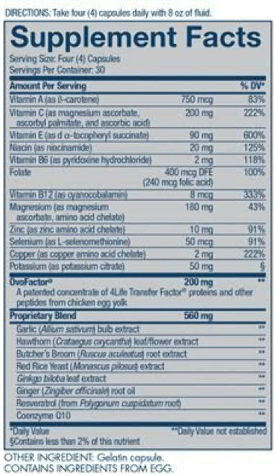 4Life Transfer Factor Cardio - Targeted System Support Dietary Supplement With Ginkgo Biloba, Garlic, Red Yeast Rice, And Resveratrol - 120 Capsules