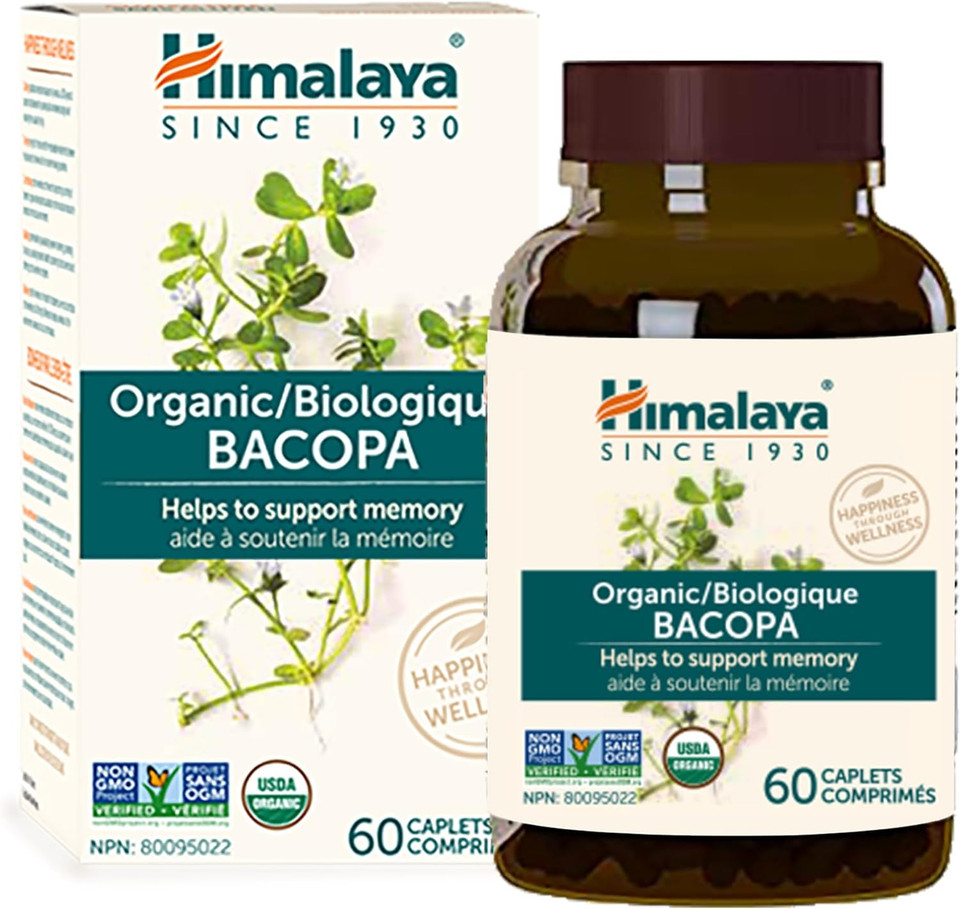 Himalaya Organic Bacopa Monnieri Nootropic Herbal Supplement, Mental Alertness, Supports Calm, Memory, Cognition, Usda Certified Organic, Non-Gmo, 750 Mg, 60 Plant-Based Caplets, 60 Day Supply