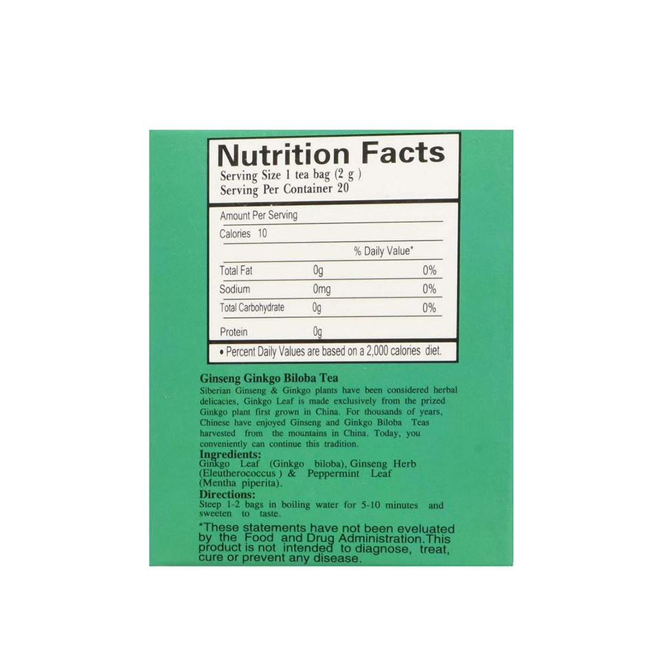 Royal King Ginseng Ginkgo Biloba Tea (20 Tea Bags) - 3 Box Pack