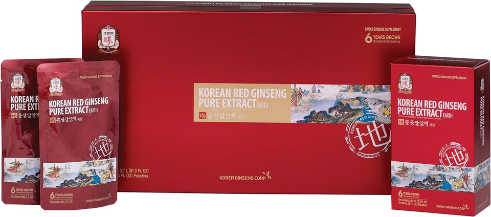 Cheongkwanjang [Korean Red Ginseng Pure Extract Earth 100% 6-Year-Old Asian Panax Ginseng Roots With Top 2% Premium Grade Ginseng, Boost Immune System, Energy - 30 Pouch