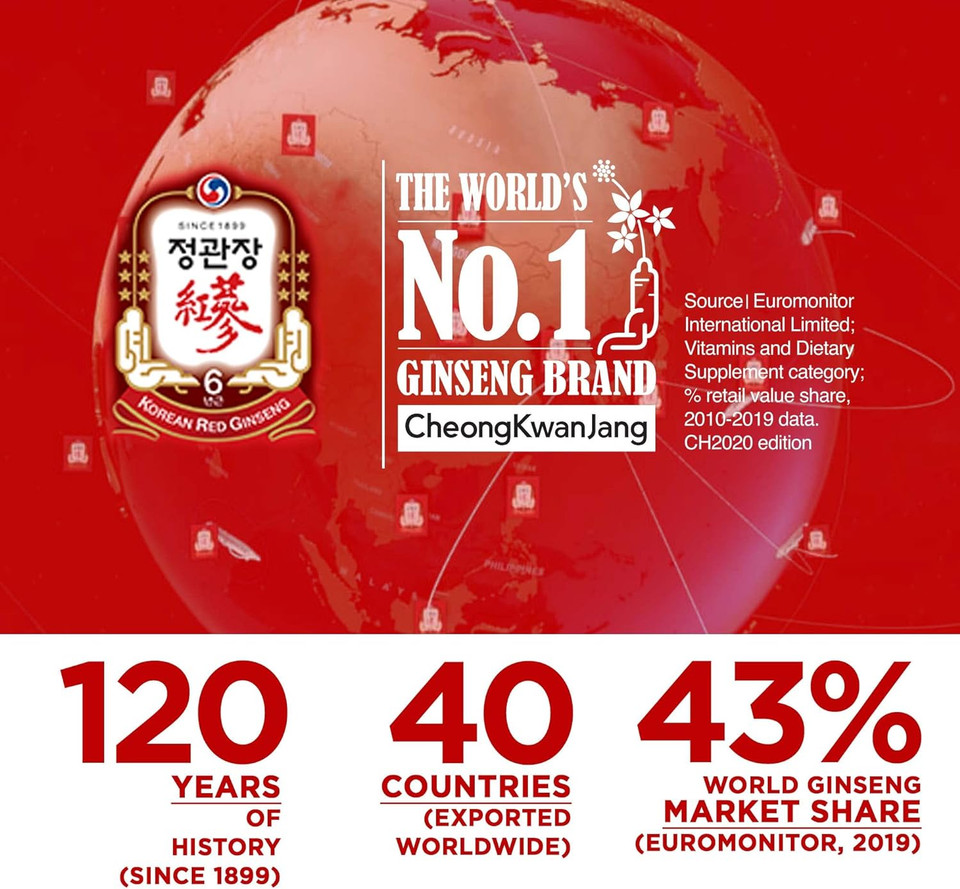 Cheongkwanjang Korean Red Ginseng Drink With Ginger Extract, Goji Berry, Cinnamon, Asian Herbal Tea Pre Workout Energy Booster Drinks Hong Sam Won Increase Productivity, Circulation - 20 Pouches