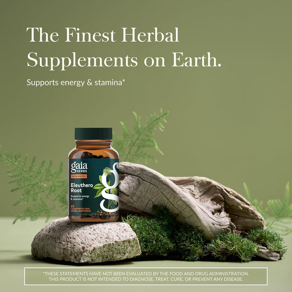 Gaia Herbs Eleuthero Root - Energy, Stamina & Mental Endurance Support - Eleuthero Root (Siberian Ginseng) Adaptogen Herbal Supplement - 60 Vegan Liquid Phyto-Capsules (30-Day Supply)