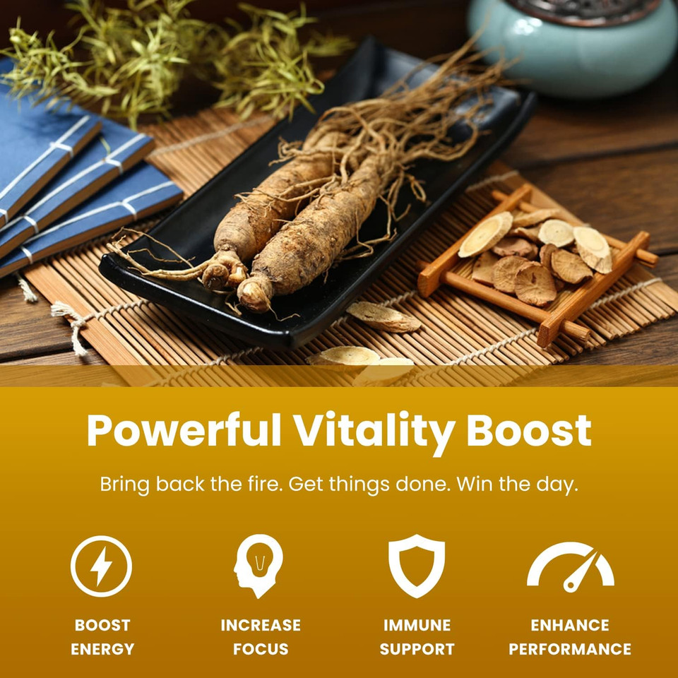Korean Red Ginseng Root 1650Mg | Ginseng And Ginkgo Biloba 120Mg | Korean Red Panax Ginseng Capsules Double Strength | Vitamin B12, Acetyl L-Carnitine, Phosphatidylserine, Black Pepper | Energy, Focus