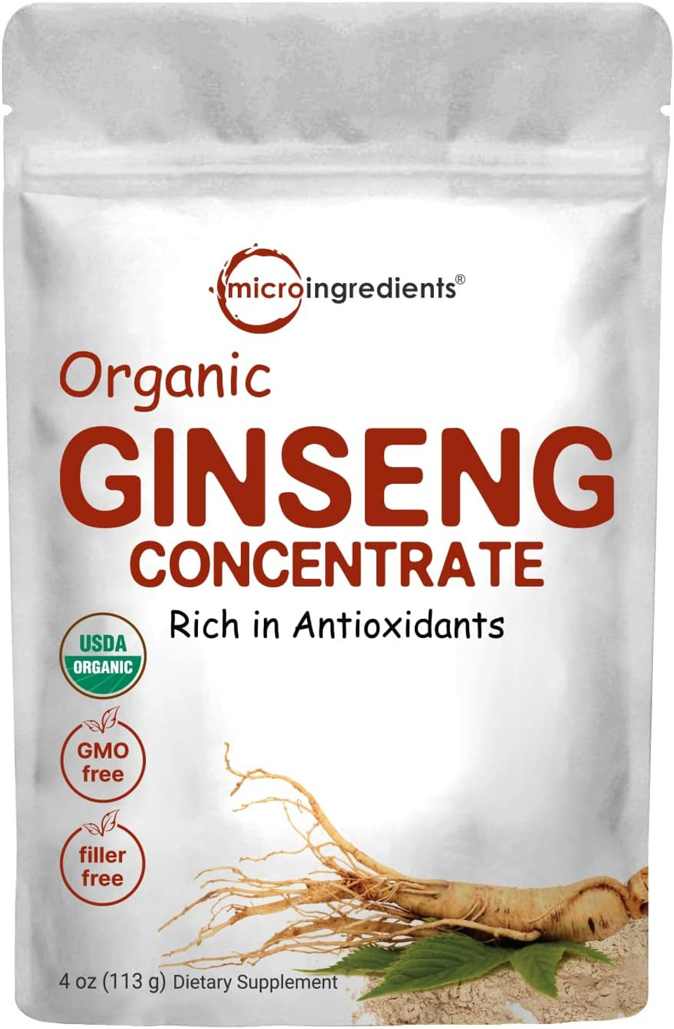 Micro Ingredients Maximum Strength Organic Korean Ginseng Root 200:1 Powder, 4 Ounce, Red Panax Ginseng Powder, Active Ginsenosides, Vegan Friendly4 Ounce (Pack Of 1)