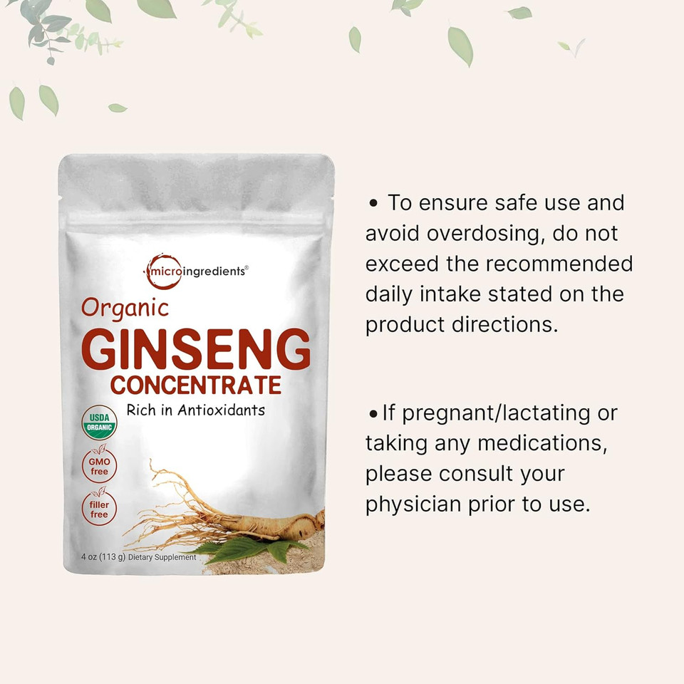 Micro Ingredients Maximum Strength Organic Korean Ginseng Root 200:1 Powder, 4 Ounce, Red Panax Ginseng Powder, Active Ginsenosides, Vegan Friendly4 Ounce (Pack Of 1)