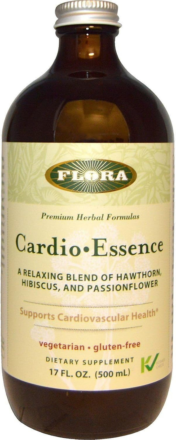 Flora - Cardio-Essence, Relaxing Blend Of Hawthorn, Hibiscus & Passionflower, Vegetarian, Gluten Free Daily Tonic, 17-Fl. Oz. Glass Bottle