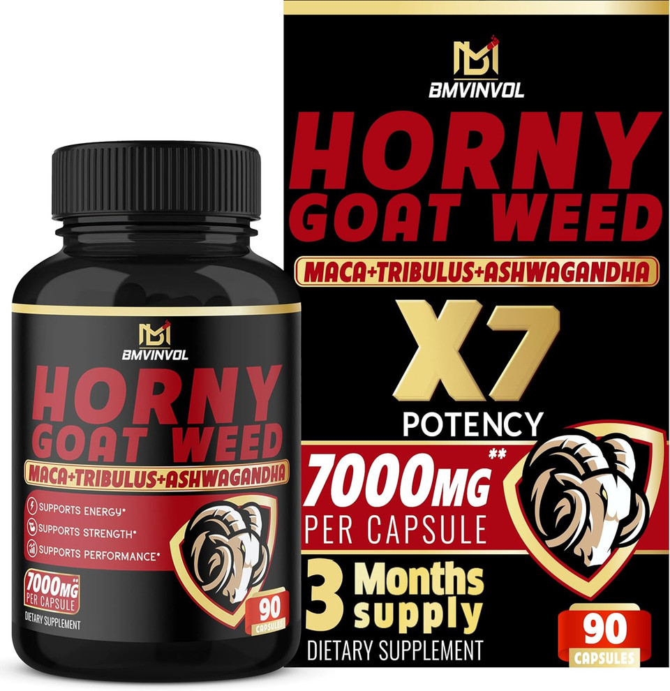Bmvinvol Horny Goat Weed Capsules - 7000Mg Herbal Equivalent - Maca, Ginseng, Tribulus Terrestris, Ashwagandha - Performance And Energy Support - 3 Months Supply90 Count (Pack Of 1)