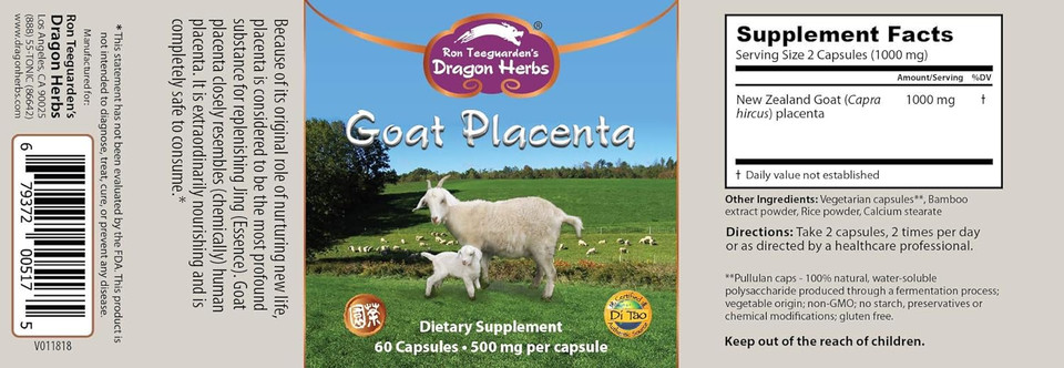Dragon Herbs - Goat Placenta Capsules - 500 Mg - 60 Capsules