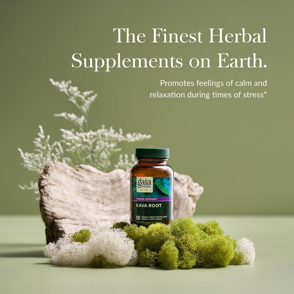 Gaia Herbs Kava Root - Helps Sustain A Sense Of Natural Calm And Relaxation* During Times Of Stress - Made With Noble Kava Cultivars - 60 Vegan Liquid Phyto-Capsules (20-Day Supply)