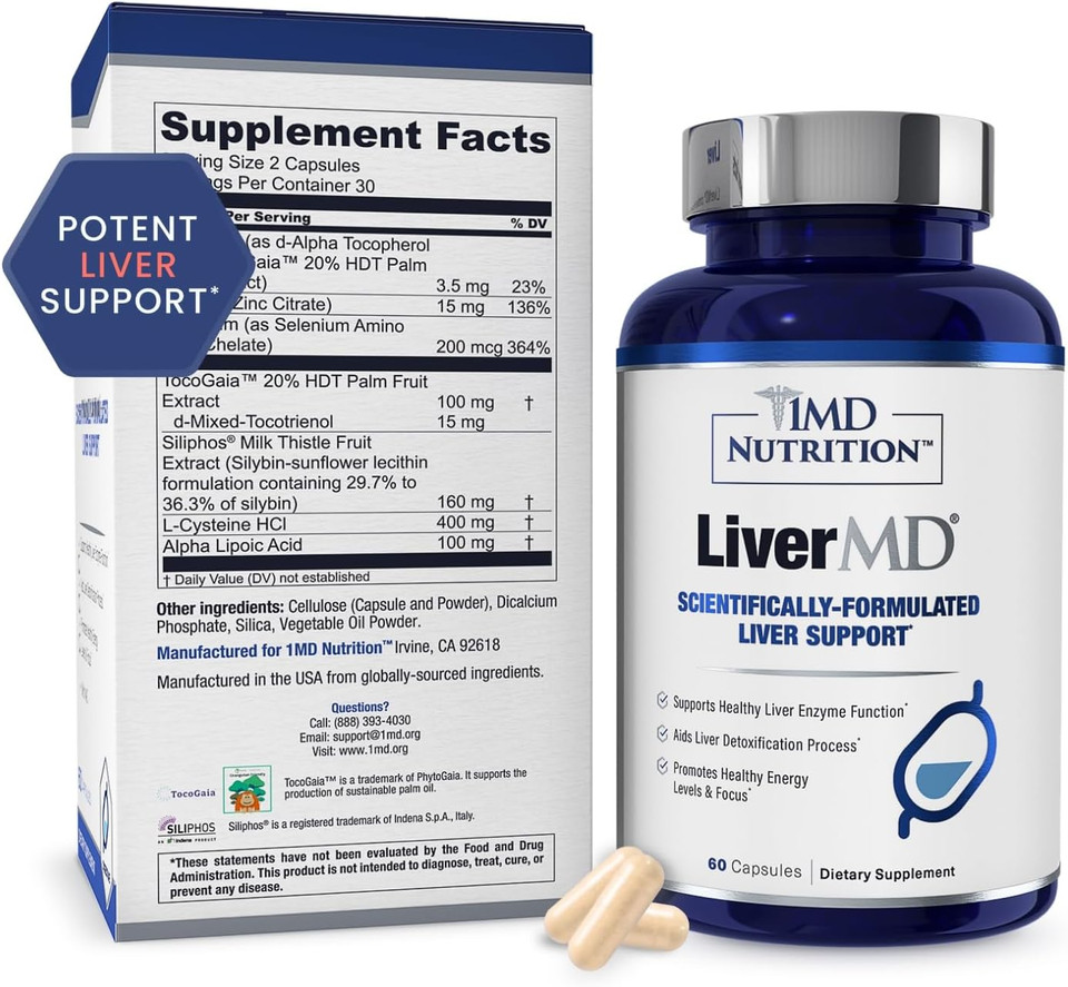 1Md Livermd - Liver Support Supplement | Siliphos Milk Thistle Extract - Highly Bioavailable, For Liver Support | 60 Capsules