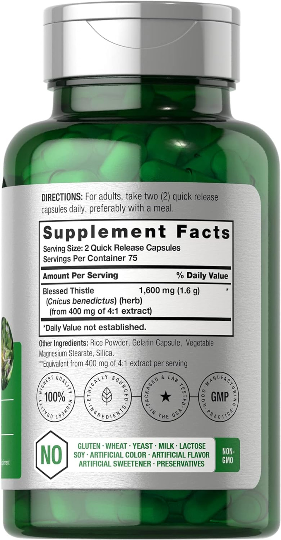 Blessed Thistle 1600 Mg | 150 Capsules | Max Potency | Non-Gmo, Gluten Free Herb Supplement | By Horbaach
