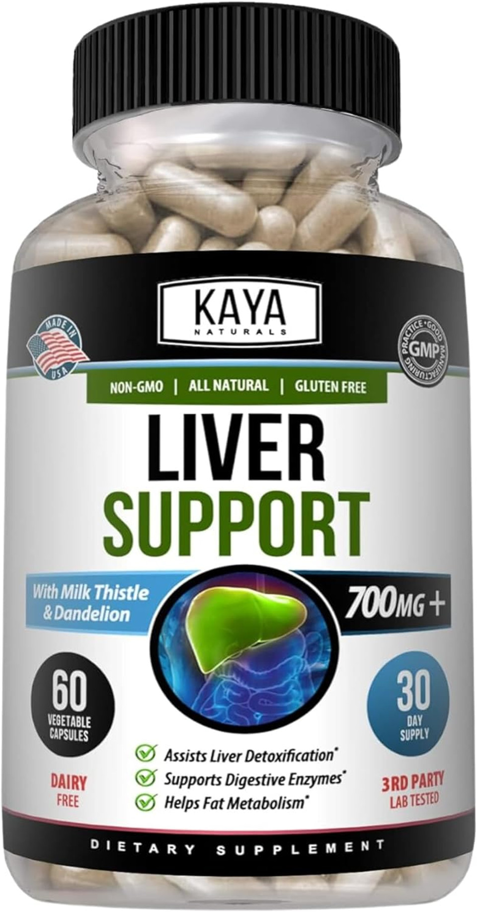 Kaya Naturals Liver Cleanse Detox & Repair | Milk Thistle Liver Supplement | Liver Detox For Women And Men | Artichoke Extract And Dandelion Root Capsules | 60 Count