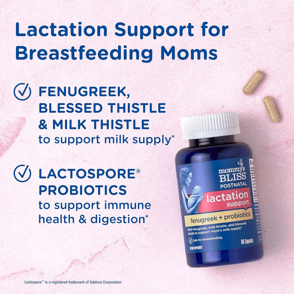 Mommy'S Bliss Postnatal Lactation Support Supplement With Probiotics: Support Breastfeeding Milk Supply With Fenugreek, Blessed & Milk Thistle, Postpartum Immune Health While Nursing (60 Servings)